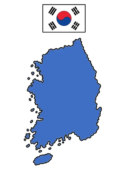 韓国の地図のぬりえのカラーのお手本