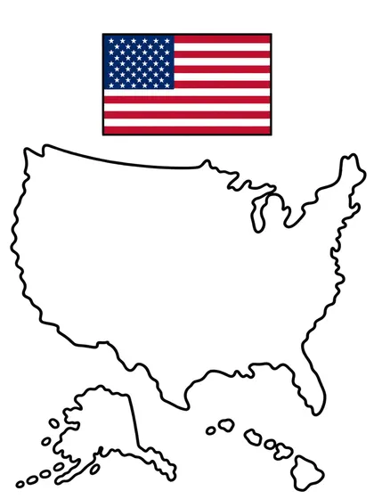 アメリカの地図の白黒ぬりえ線画