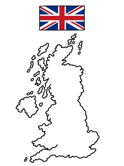 イギリスの地図の白黒ぬりえ線画