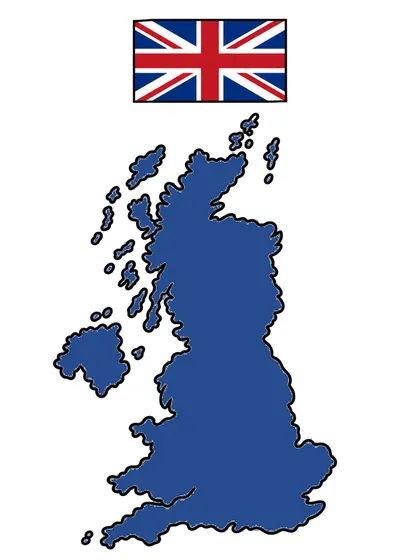 イギリスの地図のぬりえのカラーのお手本