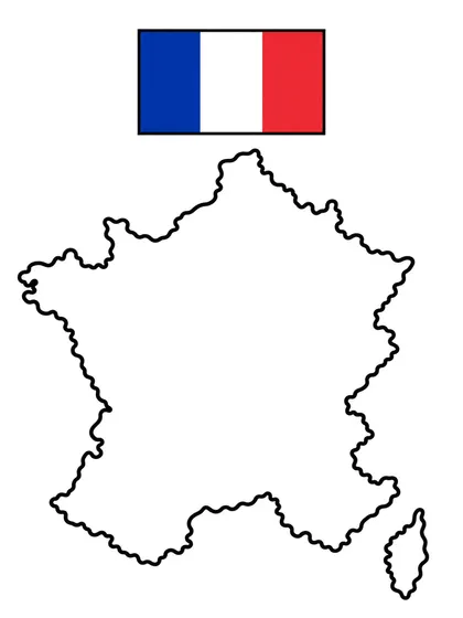 フランスの地図の白黒ぬりえ線画
