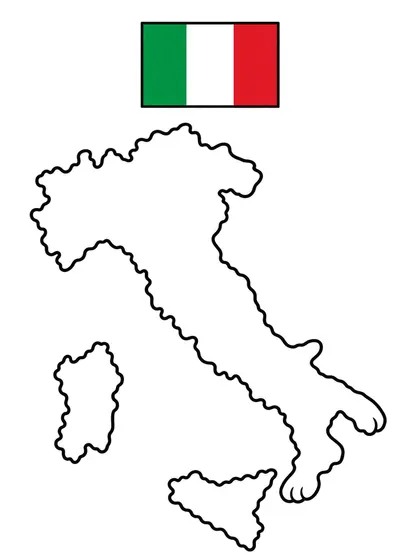 イタリアの地図の白黒ぬりえ線画