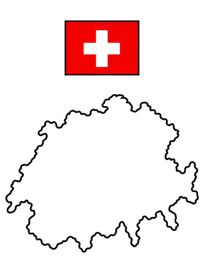 スイスの地図の白黒ぬりえ線画