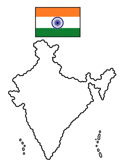 インドの地図の白黒ぬりえ線画