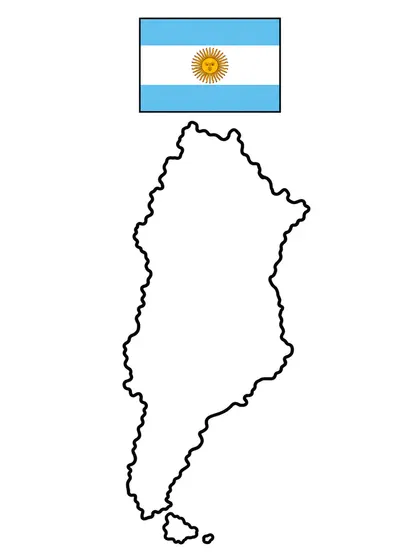アルゼンチンの地図の白黒ぬりえ線画