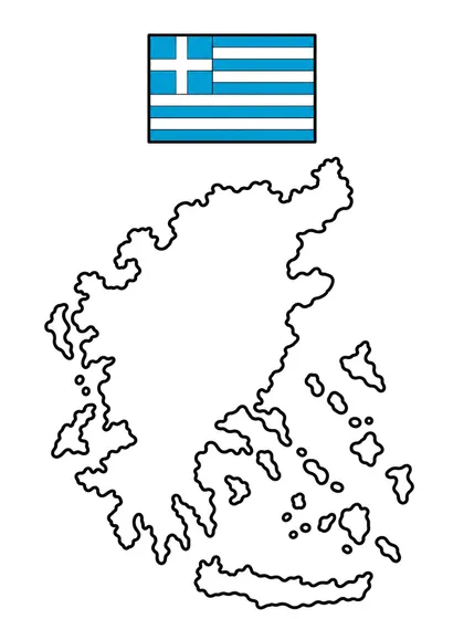 ギリシャの地図の白黒ぬりえ線画