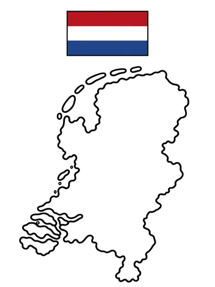 オランダの地図の白黒ぬりえ線画